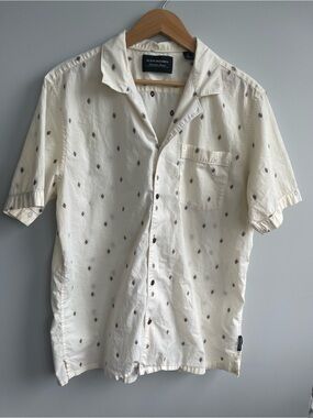 Scotch & Soda Cream Short-Sleeve Shirt with Brown Diamond Print